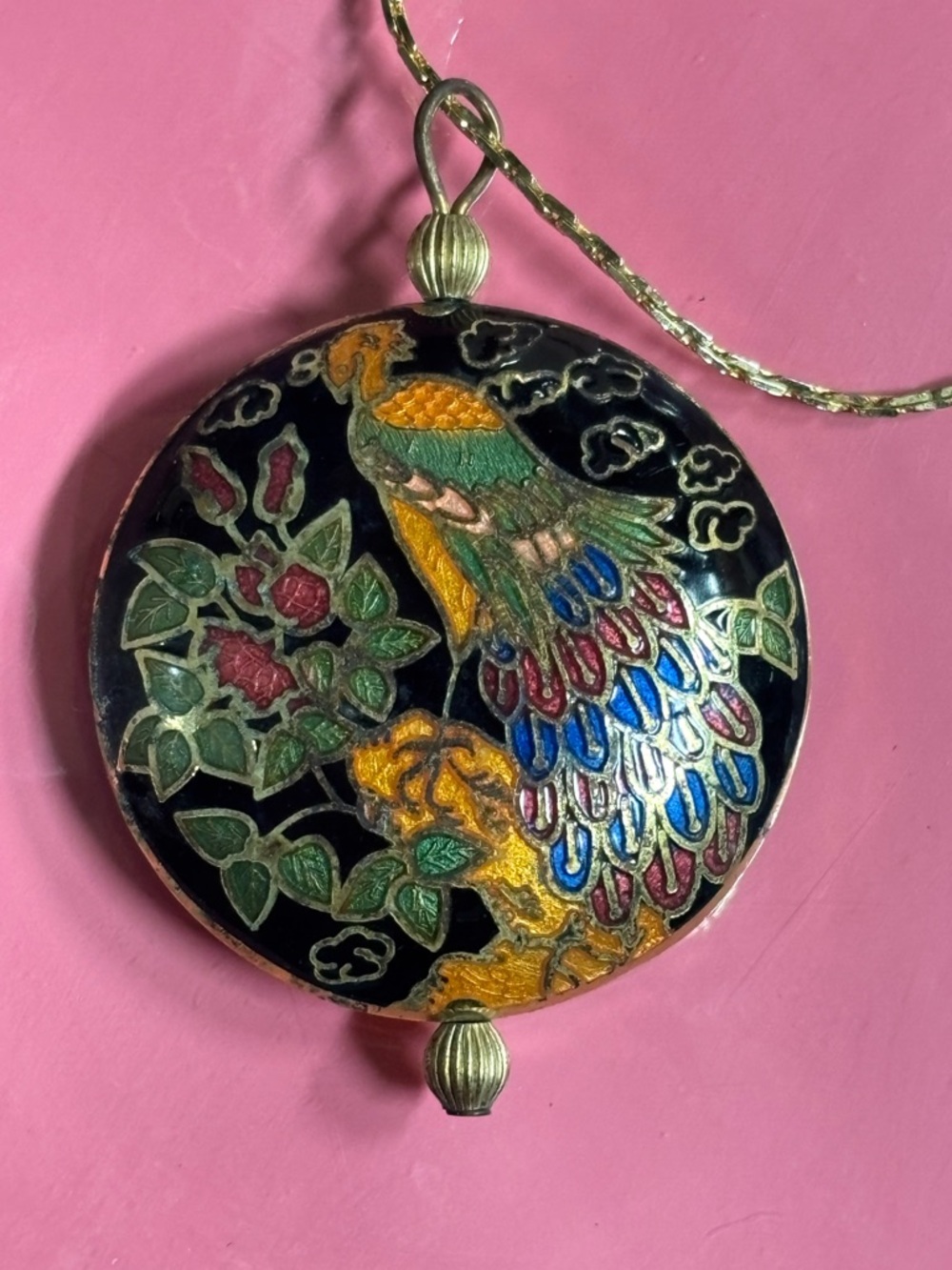 Vintage Chinese Cloisonné Peacock Pendant